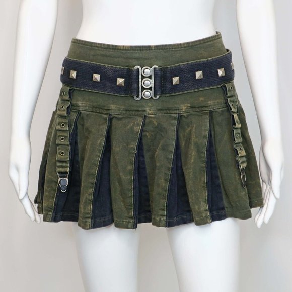 Tripp nyc Dresses & Skirts - Tripp NYC Vintage Militia Army Green Pleated Mini Skirt Y2K Mall Goth Punk Large